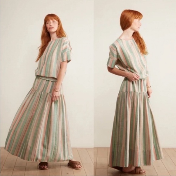 Anthropologie Dresses & Skirts - Set Anthropologie The Odells Virginia Green Pink Skirt Set Top Striped Small S